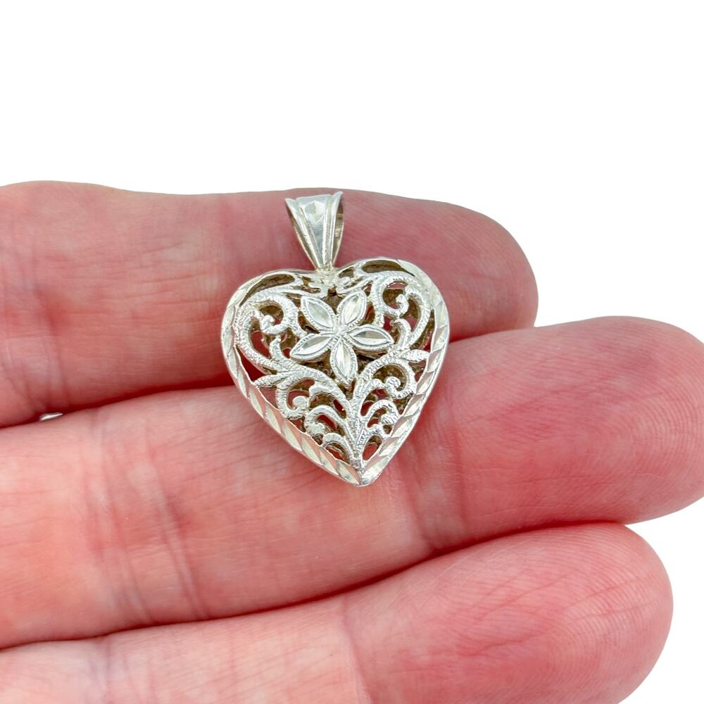 Vintage Sterling Silver 925 Filigree Heart Pendant